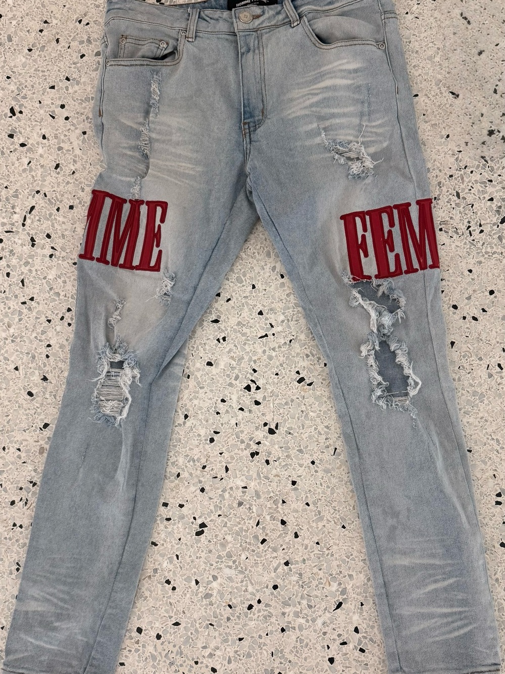 Homme + Femme Men's Distressed Blue Denim Jeans size 32